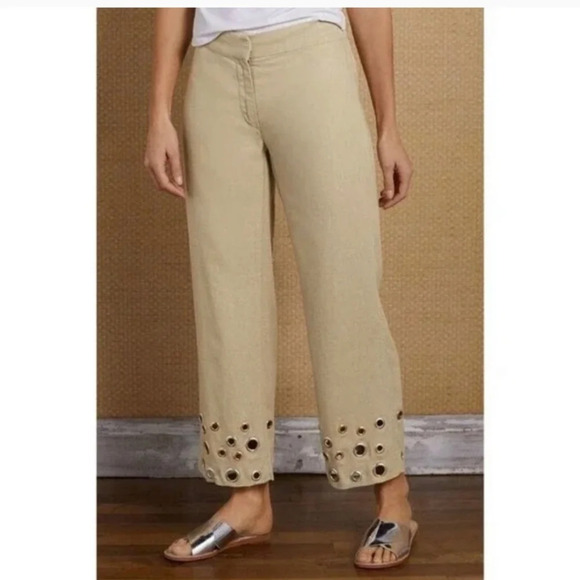 Soft Surroundings Farrah Rayon Linen Khaki Cropped Wide Leg Pants Size S - Picture 1 of 12